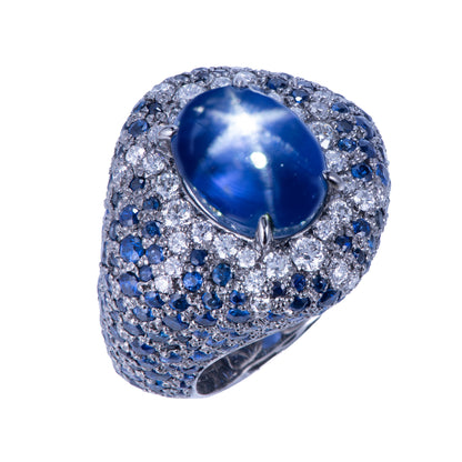 ライトニング プラチナ製スターサファイアダイヤモンドリング (SS: 12.35ct S: 7.13ct D:0.94ct Pt950)斜め上から