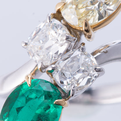コロンビア産エメラルドxイエローダイヤモンドプラチナリング Pt950/K18YG E:1.28ct YD:1.69ct D:1.03ct