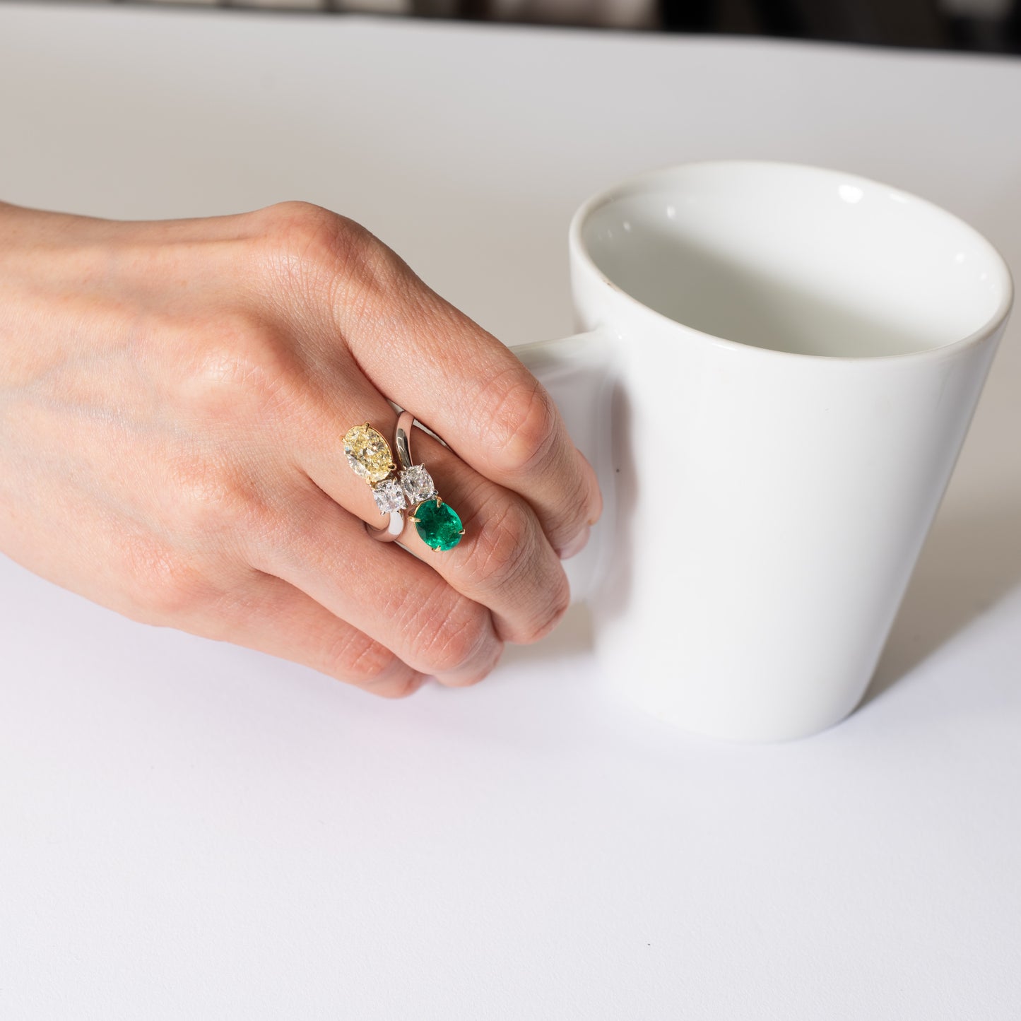 コロンビア産エメラルドxイエローダイヤモンドプラチナリング Pt950/K18YG E:1.28ct YD:1.69ct D:1.03ct