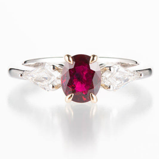 非加熱ビルマ産ルビープラチナリング Pt950/K18YG R:1.02ct D:0.63ct