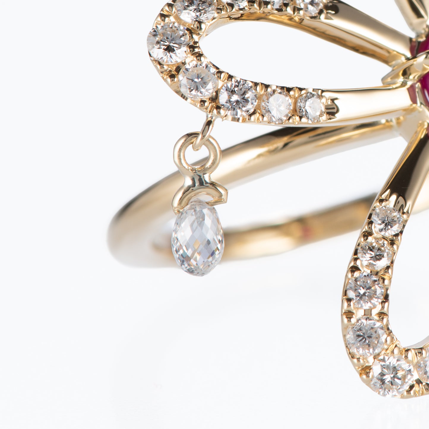 フラワーリング イエローゴールド製スタールビーリング (SR: 1.43ct D: 0.88ct K18YG)