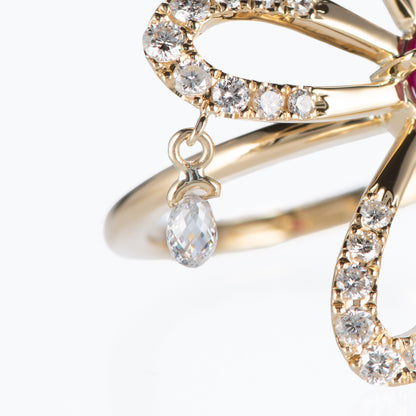 フラワーリング イエローゴールド製スタールビーリング (SR: 1.43ct D: 0.88ct K18YG)