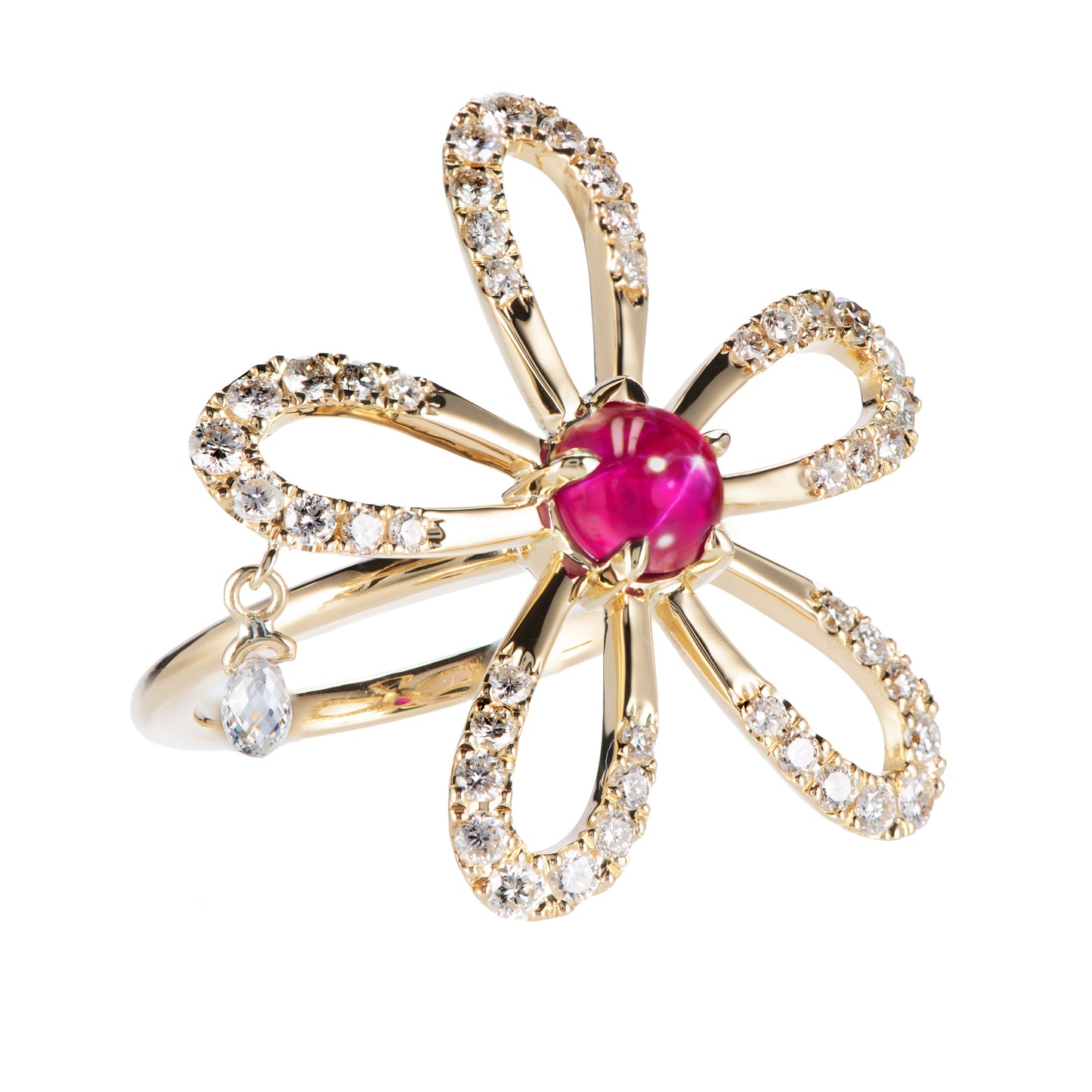 フラワーデザイン スタールビーイエローゴールドリング