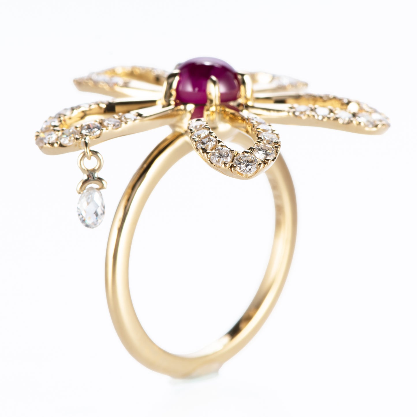 フラワーリング イエローゴールド製スタールビーリング (SR: 1.43ct D: 0.88ct K18YG)