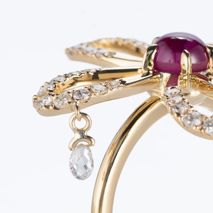 フラワーリング イエローゴールド製スタールビーリング (SR: 1.43ct D: 0.88ct K18YG)