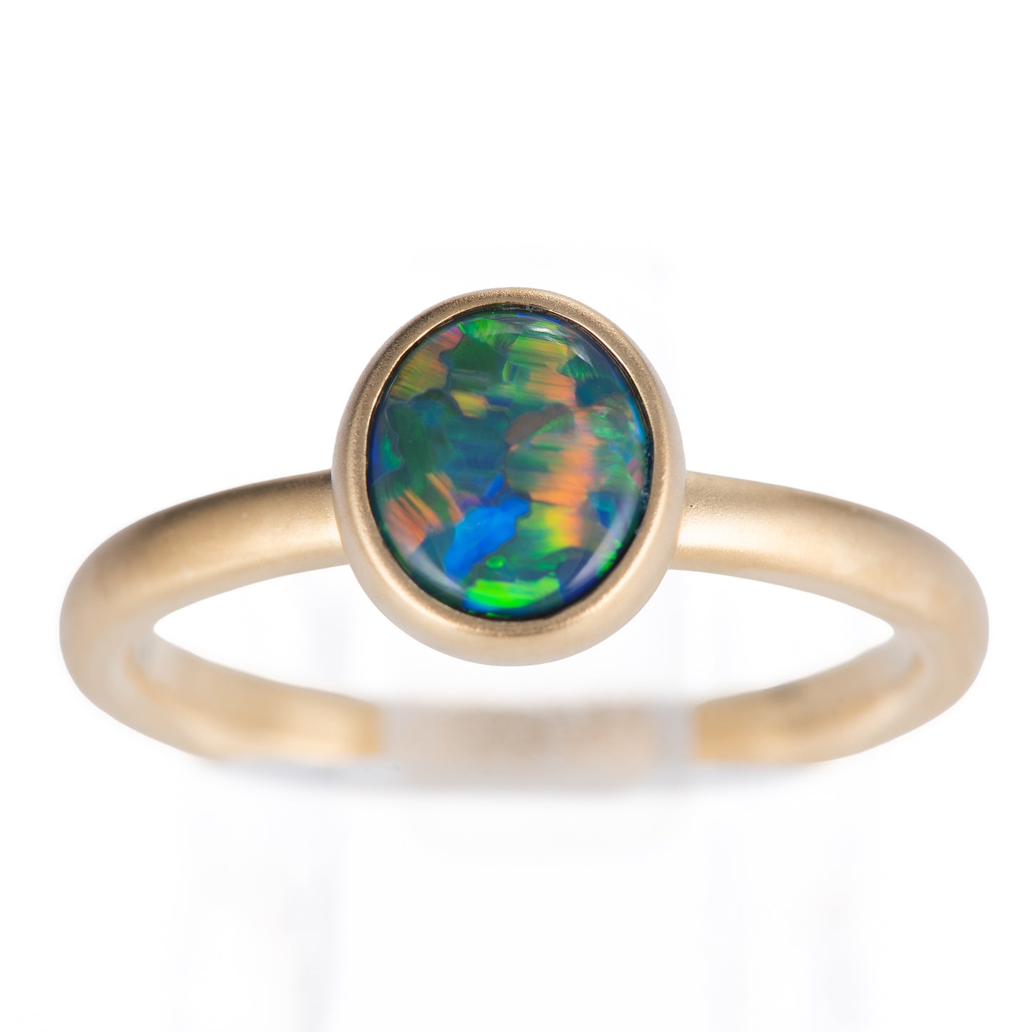 ポイント ブラックオパールイエローゴールドリング O: 0.66ct K18YG