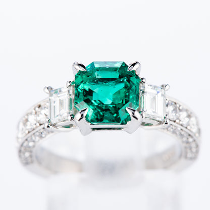 コロンビア産エメラルドxダイヤモンド プラチナリング E: 1.71ct D: 1.24ct Pt950