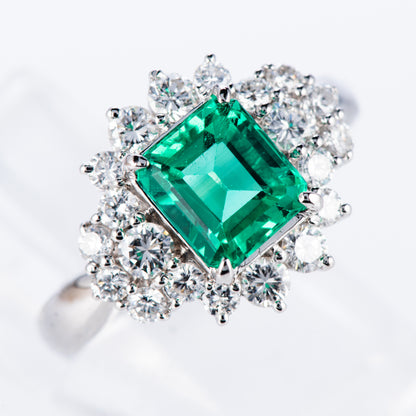コロンビア産無処理（ノンオイル）エメラルドxダイヤモンド プラチナリング E: 1.22ct D: 0.61ct Pt900