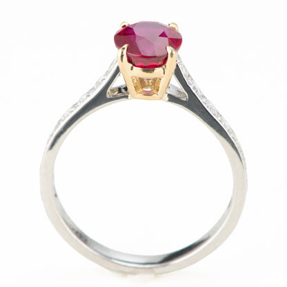 ビルマ産ルビー　ピジョンブラッドプラチナリング R: 1.47ct D:0.52ct Pt900/K18YG