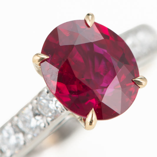 ビルマ産ルビー　ピジョンブラッドプラチナリング R: 1.47ct D:0.52ct Pt900/K18YG