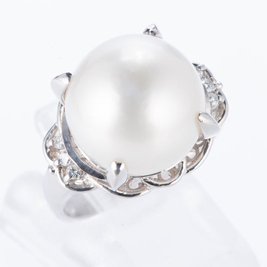 南洋パールxダイヤモンド プラチナリング P: 12.9mm D: 0.09ct Pt900
