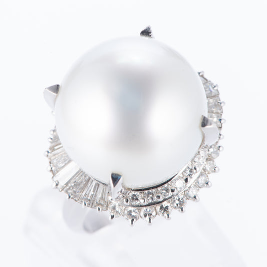 南洋パールxダイヤモンド プラチナリング P: 15.7mm D: 1.34ct Pt900