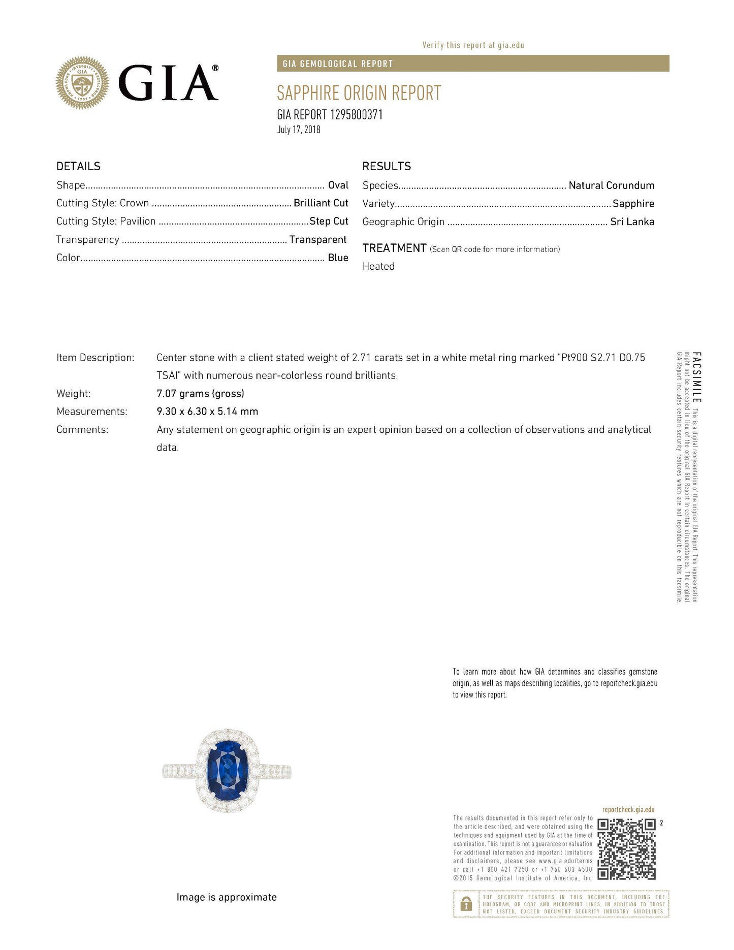 ZUISHO｜Pt950 スリランカ産 サファイア 2.71ct ダイヤモンド 0.75ct リング（GIA鑑別付）　