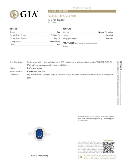 ZUISHO｜Pt950 スリランカ産 サファイア 2.71ct ダイヤモンド 0.75ct リング（GIA鑑別付）　