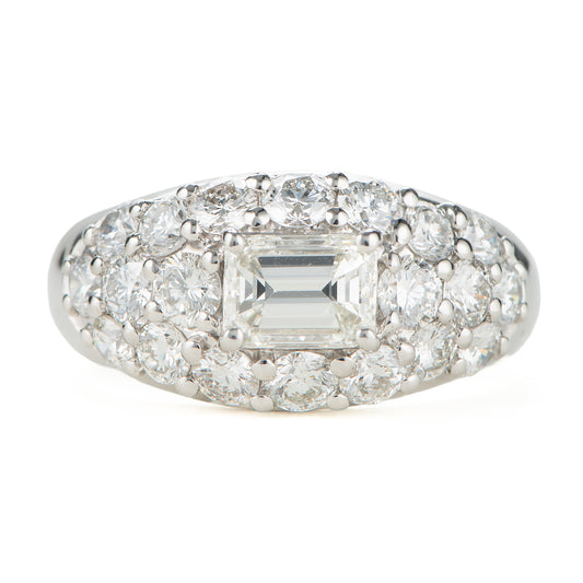 合計2.42ct エメラルドカットダイヤモンド　パヴェ プラチナリング 2.42twct (D: 0.80ct D: 1.62ct) Pt900 GIA