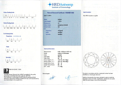 1.02ct Eカラー SI2 ダイヤモンドペンダント　プラチナ900/850製(1.02ct E SI2 Ex ) HRD