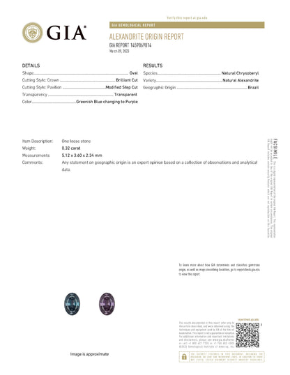 ZUISHO｜Pt950 GIA鑑別付 ブラジル産 アレキサンドライト 0.32ct ダイヤモンド0.03ct プラチナ製リング GIAレポート付き