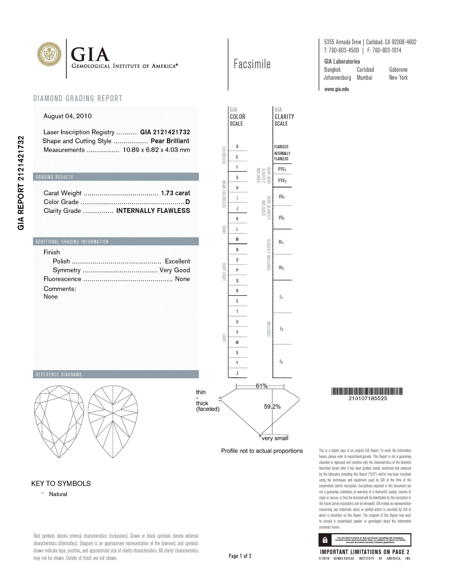 1.7ct ダイヤモンドエンゲージリングD IF (1.73ct D IF GIA Pt950)
