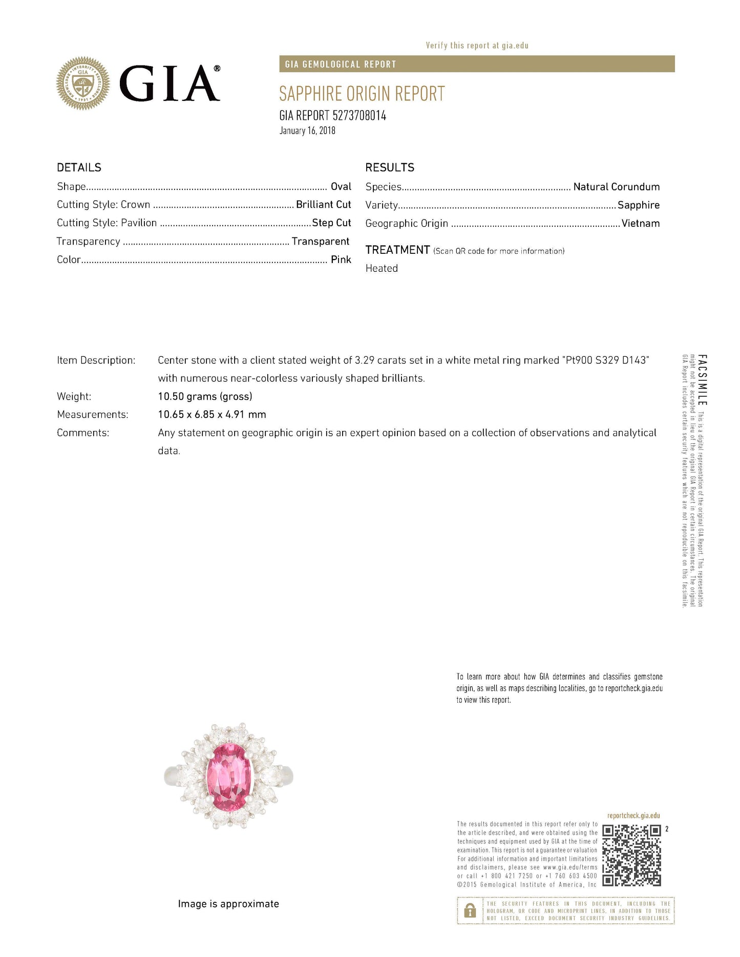 ハローリング ピンクサファイアxダイヤモンド プラチナリング PS: 3.29 ct D: 1.43ct Pt900 GIA