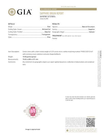 ハローリング ピンクサファイアxダイヤモンド プラチナリング PS: 3.29 ct D: 1.43ct Pt900 GIA