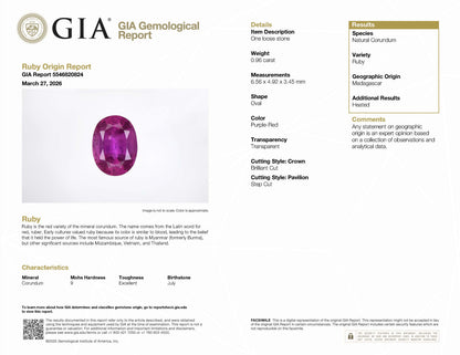 マダガスカル産ルビーxダイヤモンド　プラチナ製リング  R: 0.96ct D:0.45ct Pt900　GIA