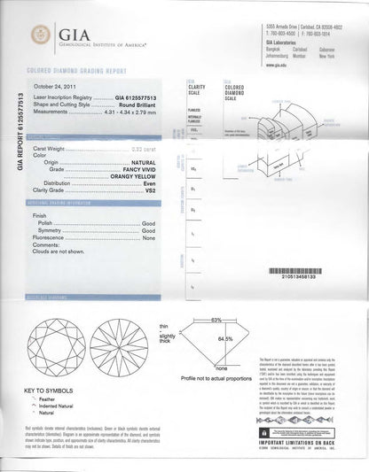 ファンシービビッドオレンジーイエローダイヤモンドペンダントネックレス プラチナ製  FVOY: 0.3247ct D:0.30ct Pt900/Pt850
