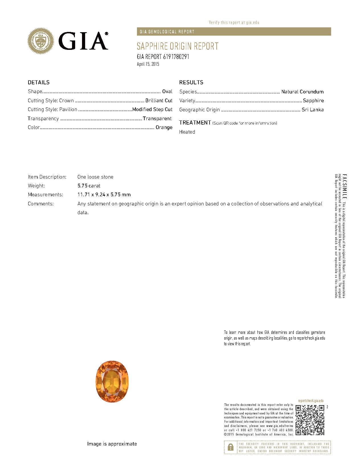 スリランカ産オレンジサファイア Pt950/K18YG OS:5.75ct D:0.56ct