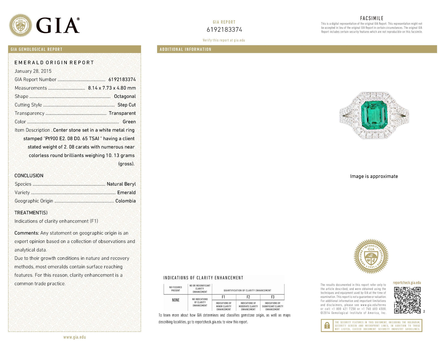 2ct コロンビア産エメラルドプラチナリング E2.08ct D:0.65ct Pt900 GIA