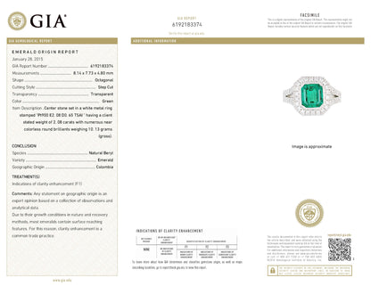 2ct コロンビア産エメラルドプラチナリング E2.08ct D:0.65ct Pt900 GIA
