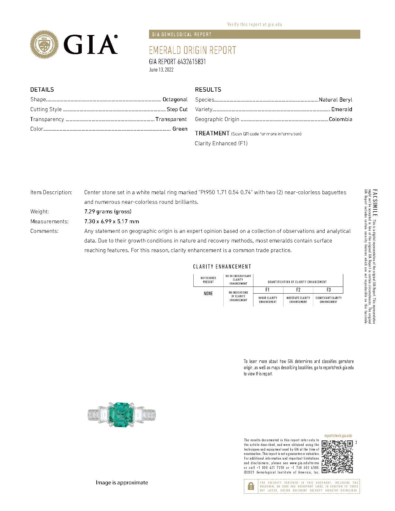 コロンビア産エメラルドxダイヤモンド プラチナリング E: 1.71ct D: 1.24ct Pt950 GIA
