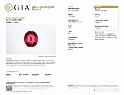 タンザニア産ルビーxダイヤモンド　プラチナ製リング  R: 1.52ct D:1.16ct Pt900　GIA