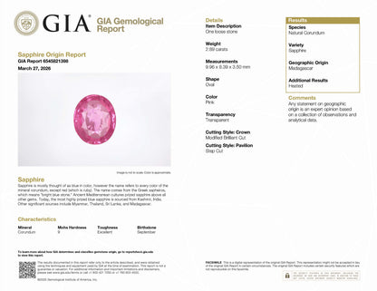 ZUISHO｜Pt900 マダガスカル産 ピンクサファイア 2.89ct ダイヤモンド 1.25ct リング（GIA鑑別付）