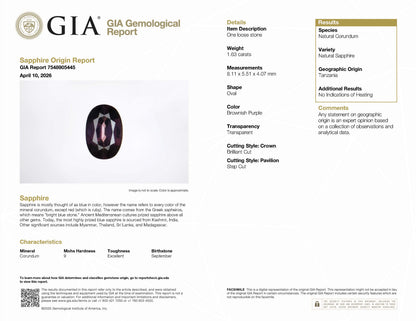 Pt900 タンザニア産 非加熱ブラウニッシュパープルサファイア 1.63ct ダイヤモンド 0.38ct リング（GIA鑑別付）