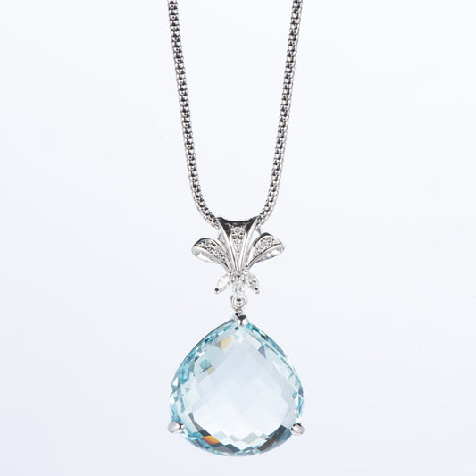 アクアマリン プラチナ製 Aq27.4ct D0.18ct ダイヤモンドペンダントネックレス