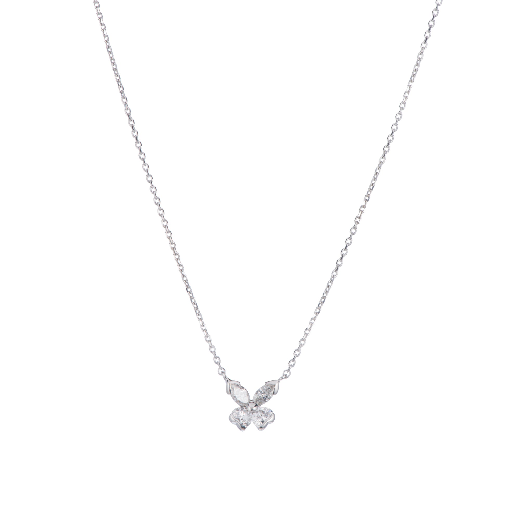 バタフライ ホワイトゴールド製 ダイヤモンドペンダントネックレス