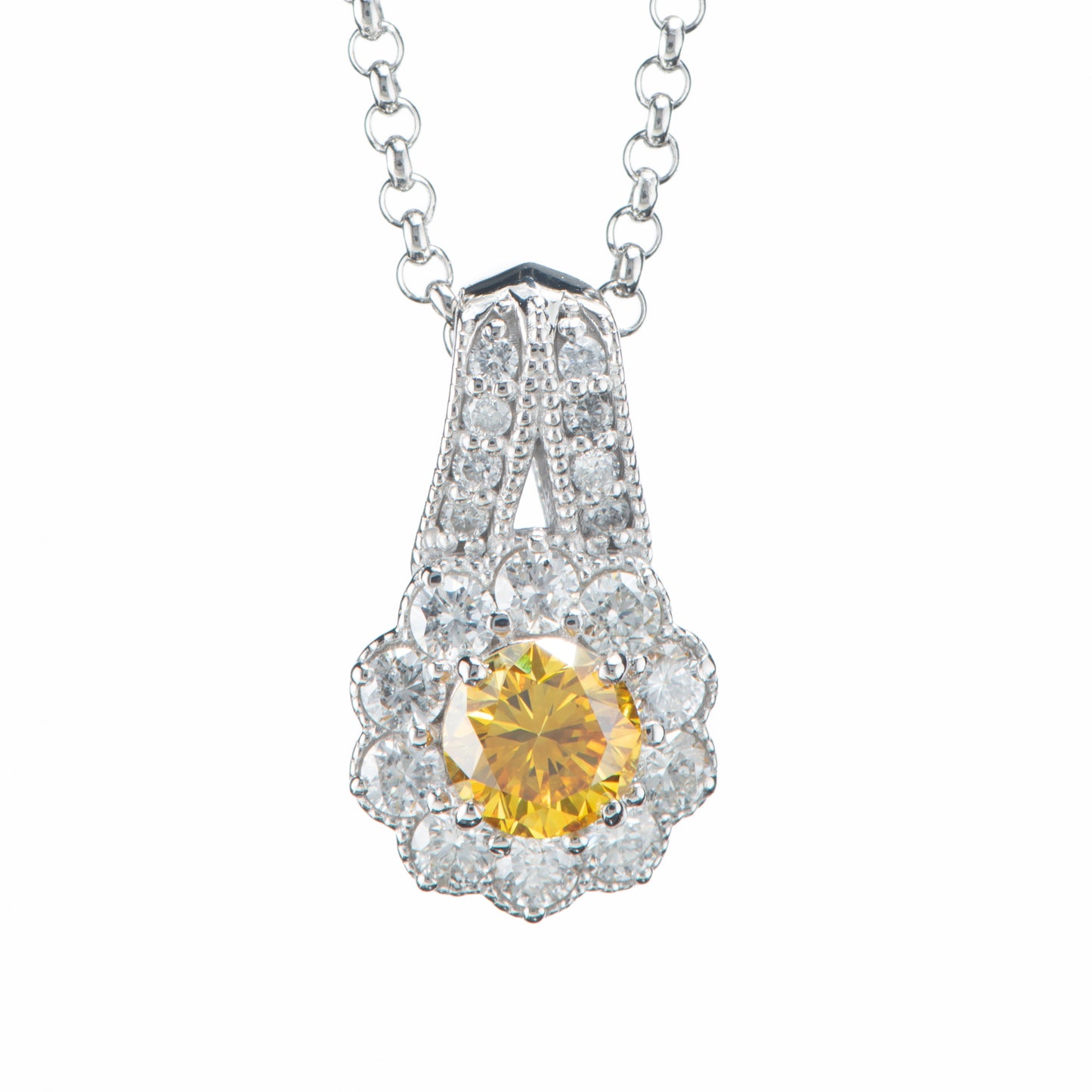 ファンシービビッドオレンジーイエローダイヤモンドペンダントネックレス プラチナ製  FVOY: 0.3247ct D:0.30ct Pt900/Pt850