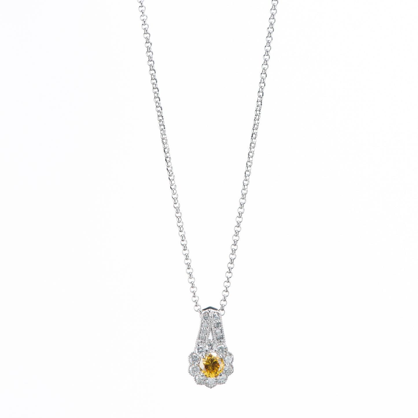 ファンシービビッドオレンジーイエローダイヤモンドペンダントネックレス プラチナ製  FVOY: 0.3247ct D:0.30ct Pt900/Pt850