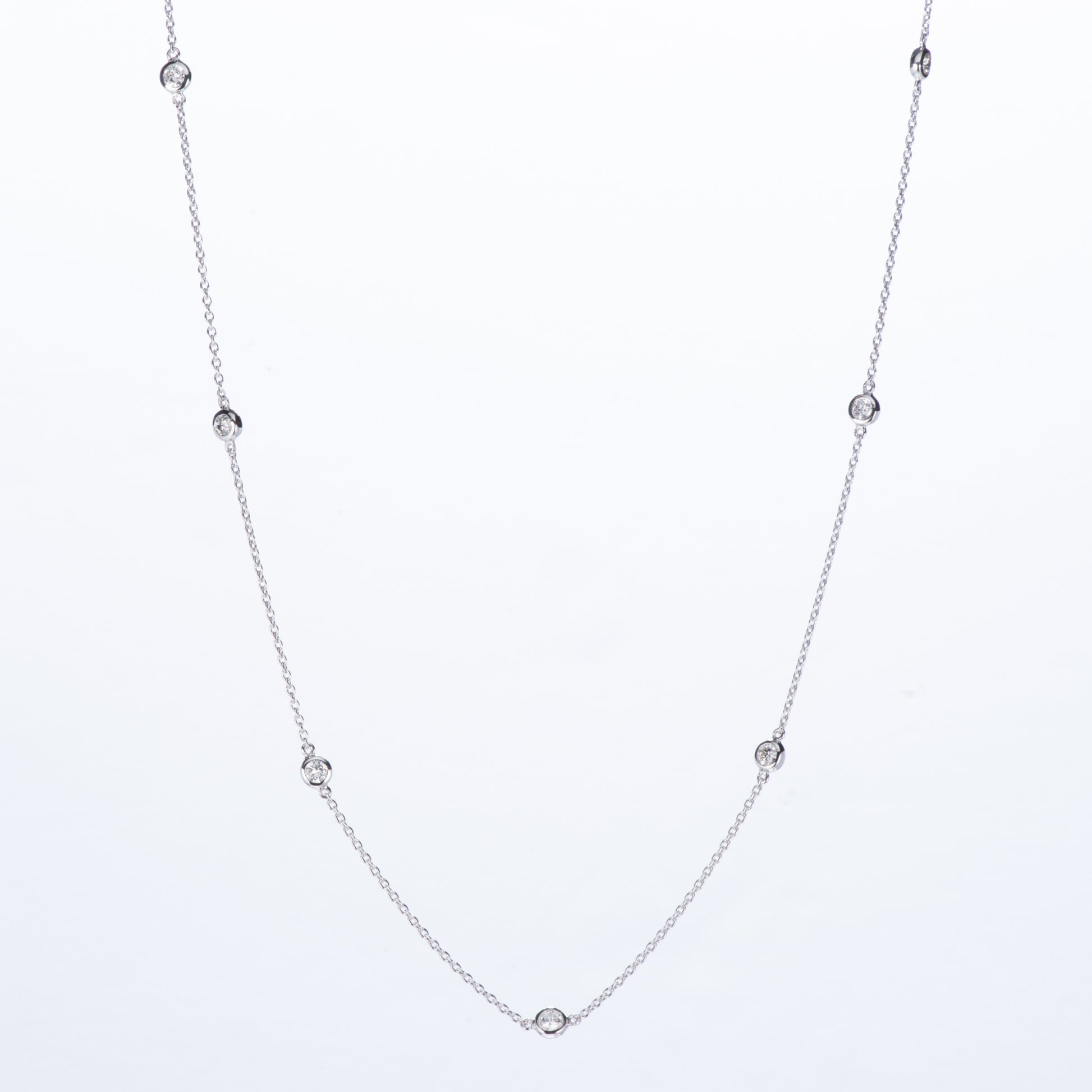 ステーションネックレス ホワイトゴールド製 D0.75ct K18WG ダイヤモンドペンダントネックレス