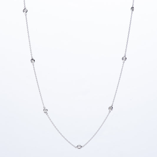 ステーションネックレス ホワイトゴールド製 D0.75ct K18WG ダイヤモンドペンダントネックレス