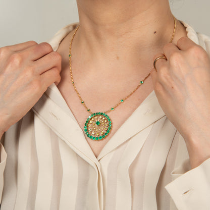 4ctコロンビア産エメラルド イエローゴールドペンダント E:4.18ct D:1.33ct K18YG