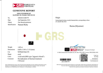 非加熱ビルマ産ルビープラチナリング Pt950/K18YG R:1.02ct D:0.63ct