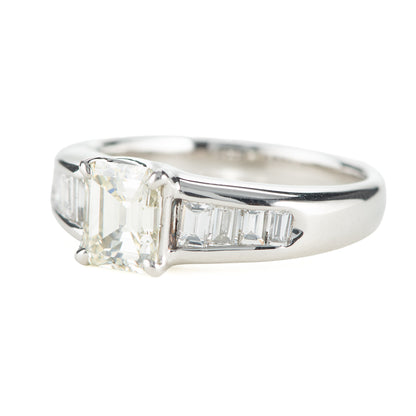 エメラルドカットダイヤモンド プラチナ製リング D: 1.004ct Under N VLY D: 0.40ct Pt900 CGL