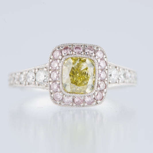 ファンシーインテンスイエローxアーガイルピンクダイヤモンドリング 1.14ct 0.31 0.74ct Pt900