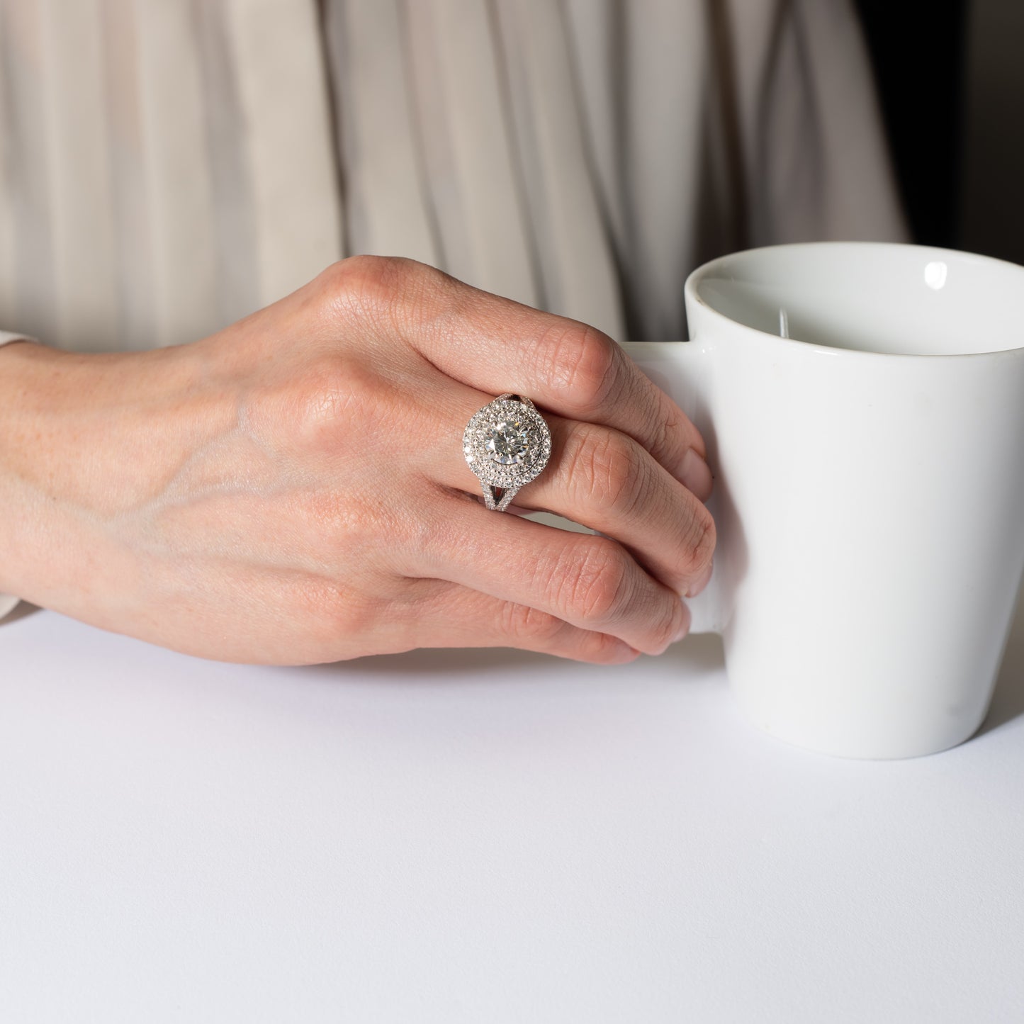 1.5ct J VVS1 ダイヤモンダブルハローリング(1.51ct J VVS1 D0.89 GIA