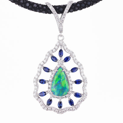 ブラックオパール×サファイア×ダイヤモンドペンダント （BO:2.57ct S:1.63 D:1.08ct Pt900/K18WG)）