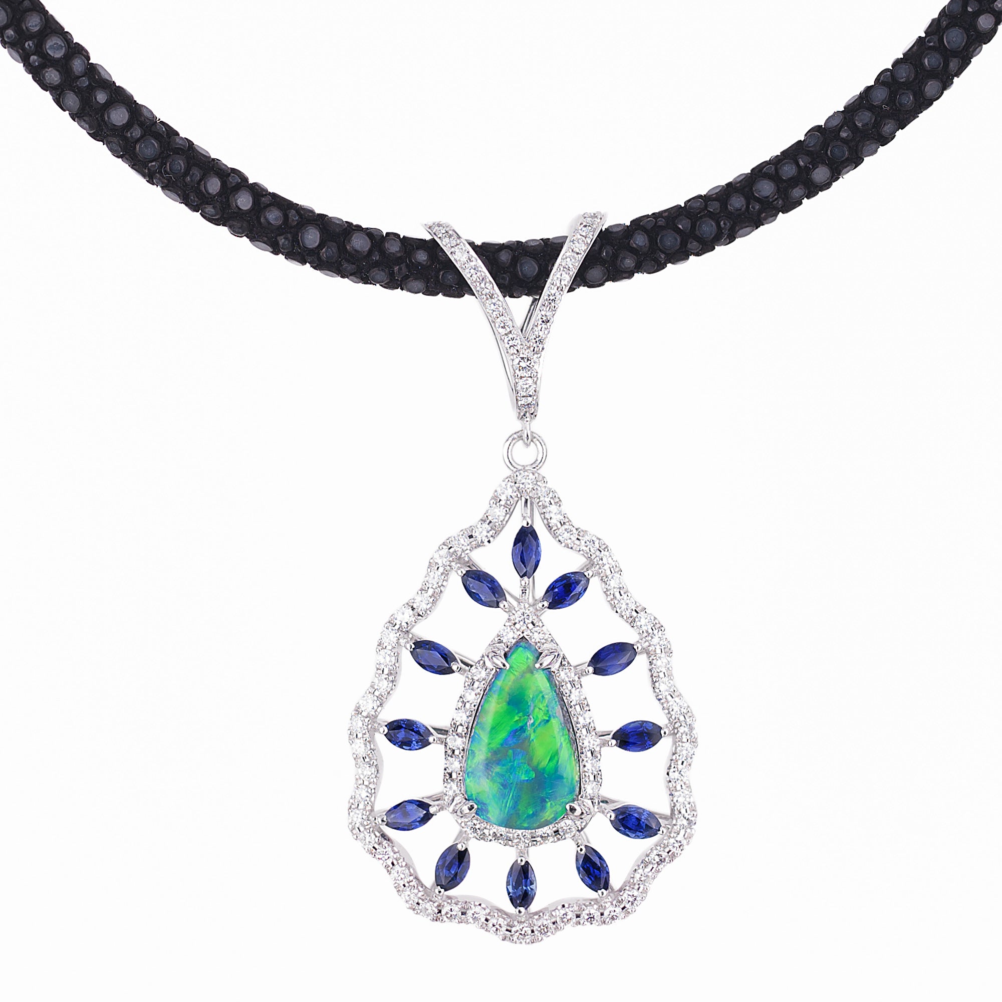ブラックオパール×サファイア×ダイヤモンドペンダント （BO:2.57ct S