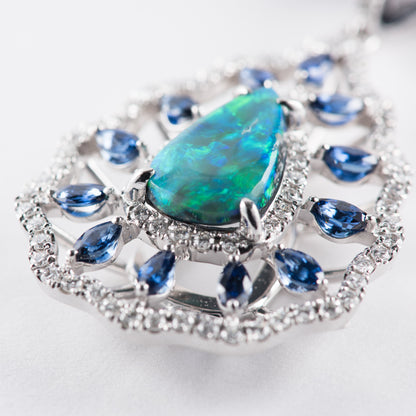 ブラックオパール×サファイア×ダイヤモンドペンダント （BO:2.57ct S:1.63 D:1.08ct Pt900/K18WG)）