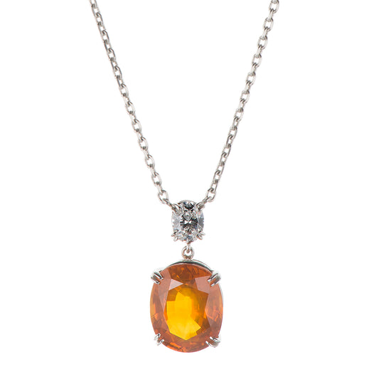 6ct オレンジサファイアxダイヤモンド プラチナ製ペンダント(OS:6.82ct D:0.41 Pt900/K18)