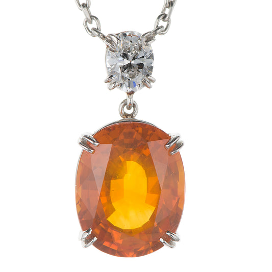 6ct オレンジサファイアxダイヤモンド プラチナ製ペンダント(OS:6.82ct D:0.41 Pt900/K18)