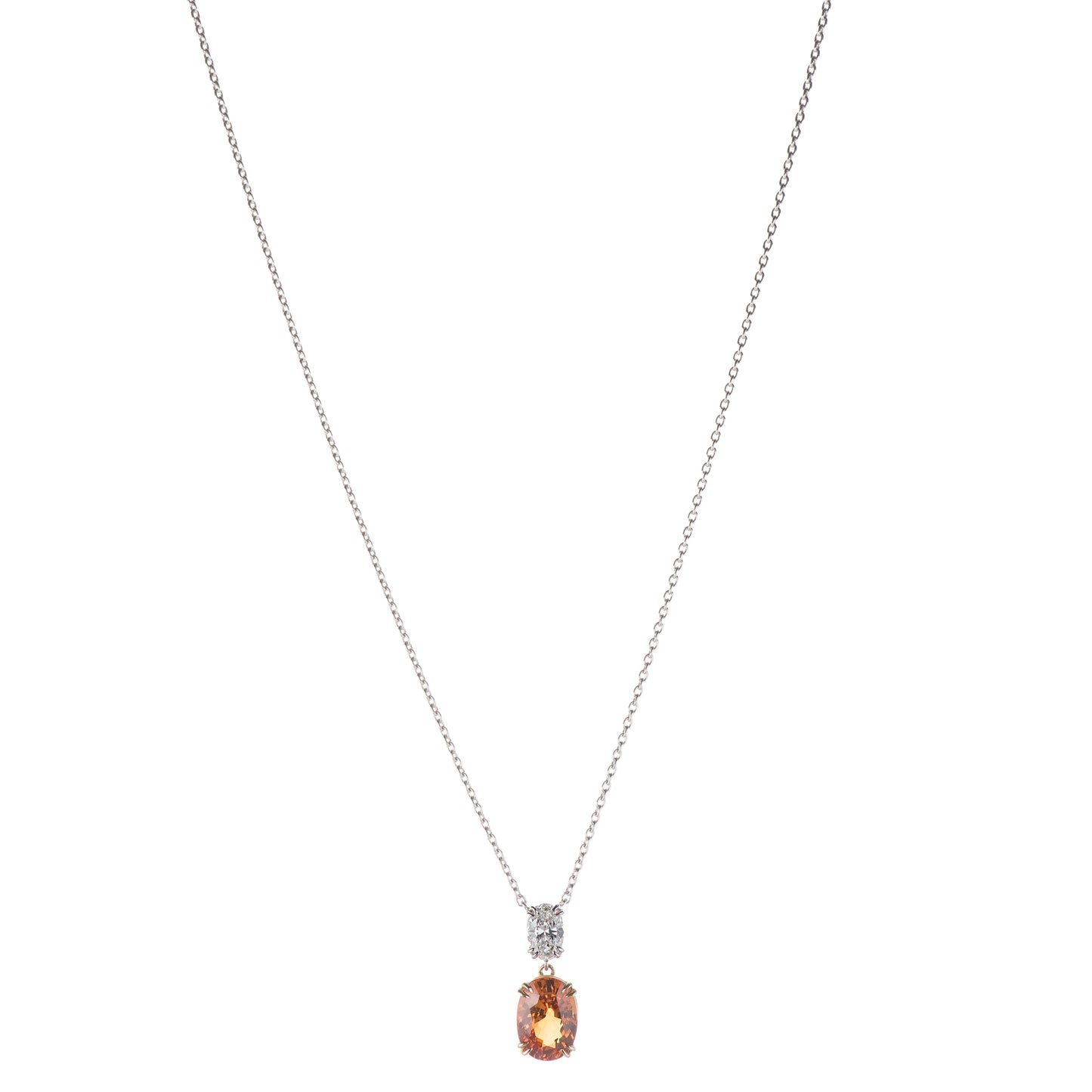 3ct オレンジサファイア プラチナ×ゴールドドロップペンダント(OS:3.07ct D:0.42ct)